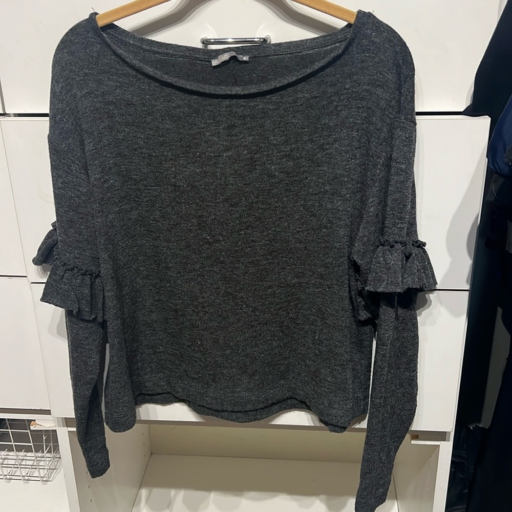 Zara charcoal grey sweater with cute ruffle on sleeve!